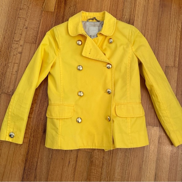 J Crew Womens sz 2 bright Yellow Trudy Peacoat Blazer Double breasted Coat - Picture 2 of 13